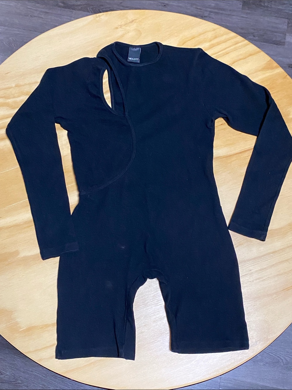 Black Long-Sleeve Men’s One-Piece Bodysuit with Side Cutout